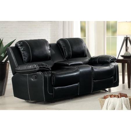 Oriole Double Glider Reclining Love Seat with Center Console - Faux Leather - Black